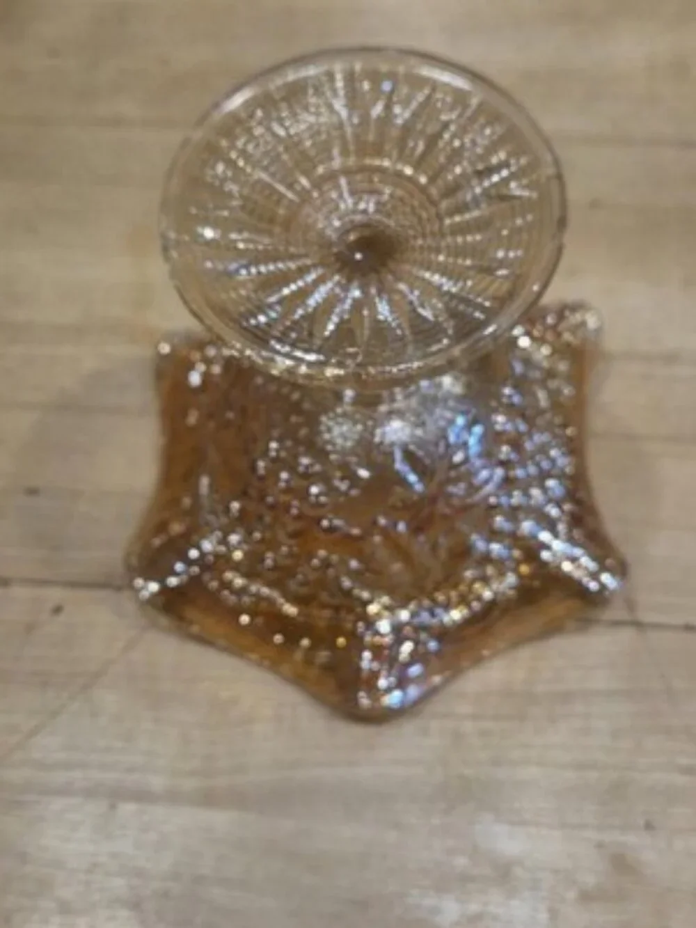 Vintage Imperial Glass Grape Marigold Carnival Glass Ruffled Pedestal Compote